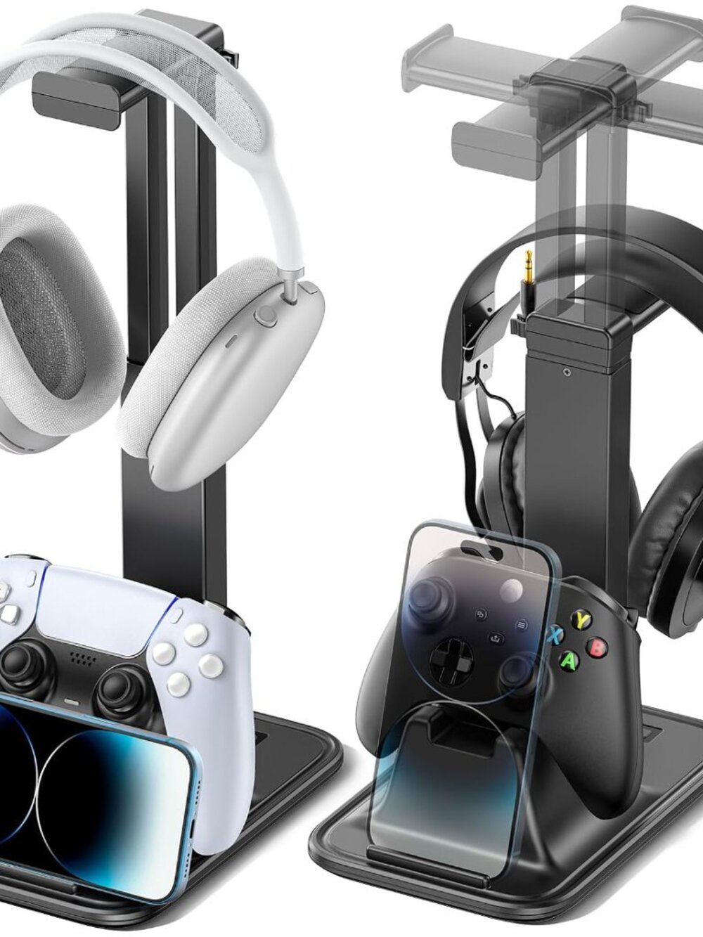 Gaming Headset & Controller Stand, Rotating Headphone Storage with Controller an